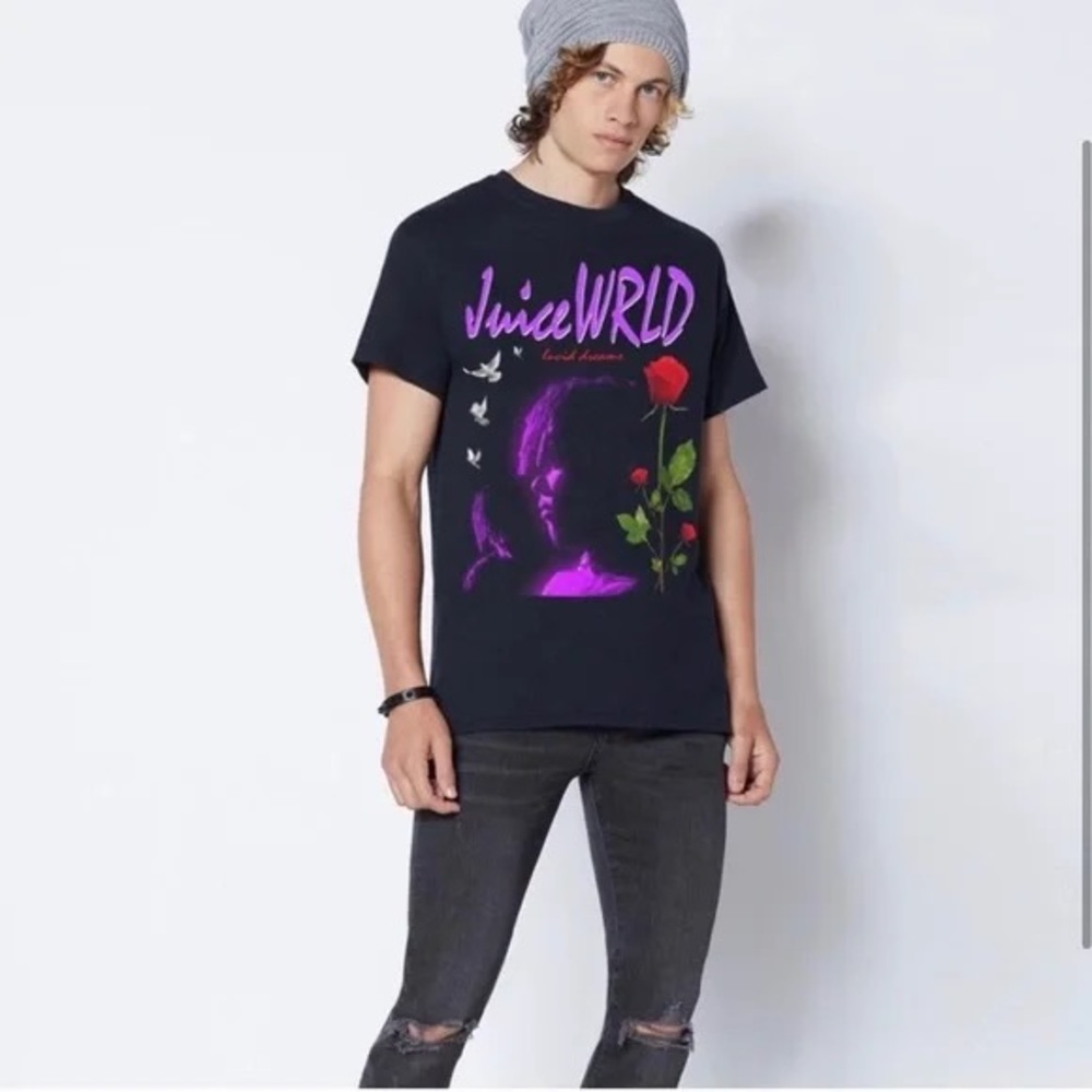 JUICE WRLD Black Lucid Dreams Rose T-Shirt Hip Hop Rap R&B Music Tee